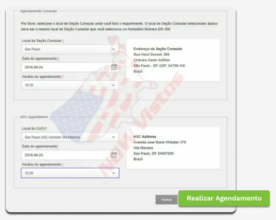 Foto da página do site que reliza o agendamento das entrevistas para o visto americano