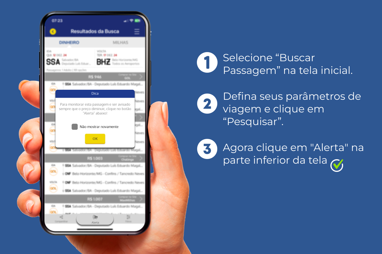 imagem do app Voelivre aberto na página de resultados